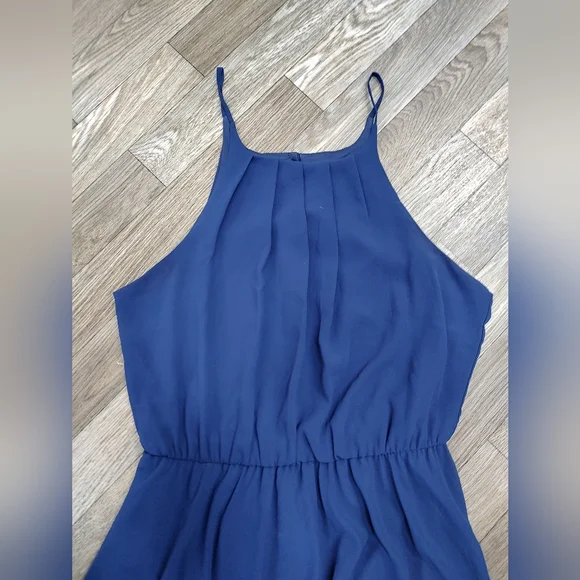 Blue Rain Dress Women Large Midi Knee Length Sleeveless Lined Navy Blue Flowy - Picture 2 of 6